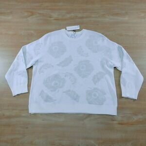 Rachel Zoe Floral‎ Jacquard Knit Sweater Ivory Long Sleeve Crew Neck Women's 3X